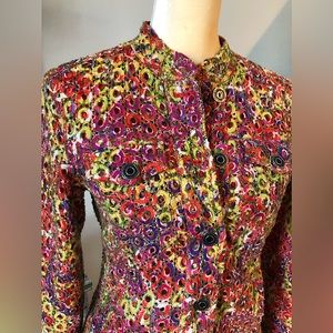 Chicos size 0 multicolor eyelet embroidered circle lightweight jacket Small